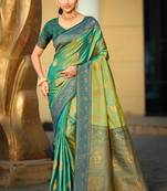 sea green soft silk woven work traditional saree