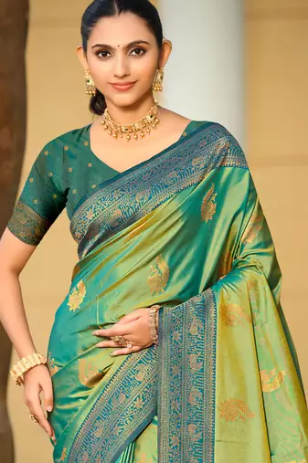 sea green soft silk woven work traditional saree