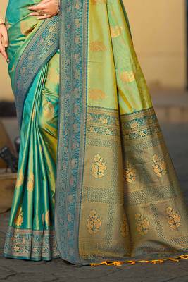 sea green soft silk woven work traditional saree 3