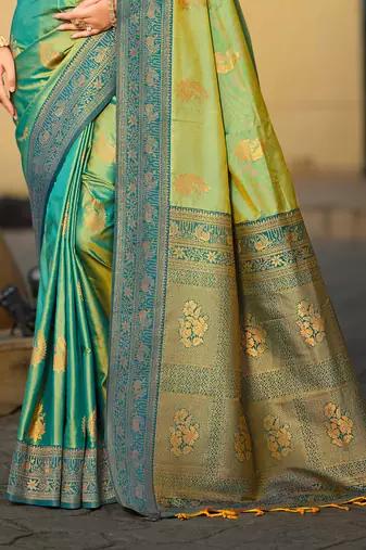 sea green soft silk woven work traditional saree