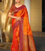 bright orange soft silk woven work traditional saree