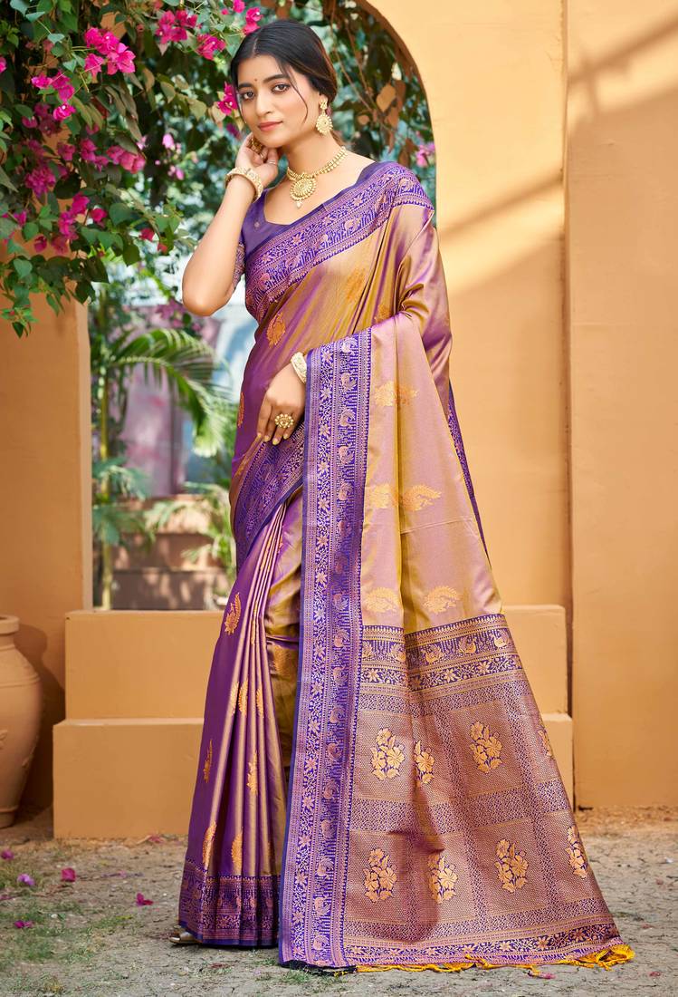 royal purple soft silk woven work traditional saree