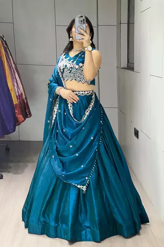 Teal Color Premium Beads Work Fendy Lehenga With Fully Unstitched Blouse