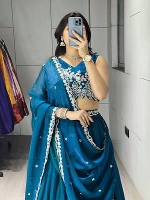 Teal Color Premium Beads Work Fendy Lehenga With Fully Unstitched Blouse 3