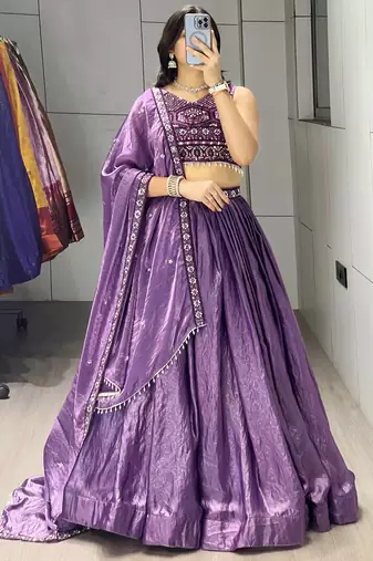 Purple Color Premium Beads Work Fendy Lehenga With Fully Unstitched Blouse