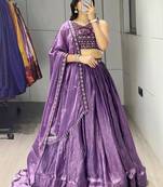 purple art silk lehenga with beads & designer blouse