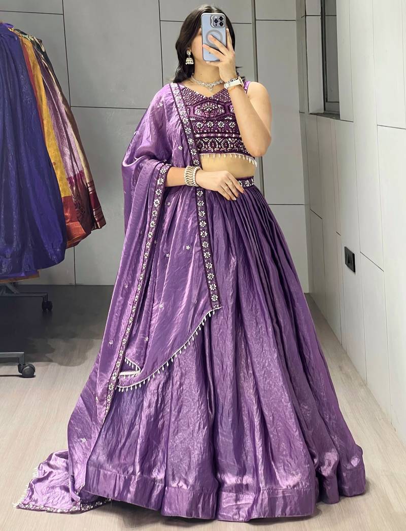 Purple Color Premium Beads Work Fendy Lehenga With Fully Unstitched Blouse