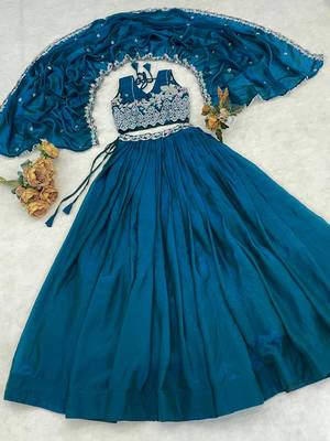 Teal Color Premium Beads Work Fendy Lehenga With Fully Unstitched Blouse 4