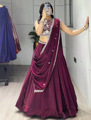 Wine Color Premium Beads Work Fendy Lehenga With Fully Unstitched Blouse 1