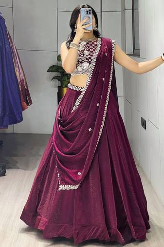 Wine Color Premium Beads Work Fendy Lehenga With Fully Unstitched Blouse