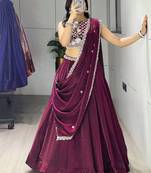 Wine Color Premium Beads Work Fendy Lehenga With Fully Unstitched Blouse