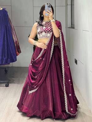 Wine Color Premium Beads Work Fendy Lehenga With Fully Unstitched Blouse 2