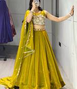 Antique-Gold Color Premium Beads Work Fendy Lehenga With Fully Unstitched Blouse