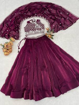 Wine Color Premium Beads Work Fendy Lehenga With Fully Unstitched Blouse 4