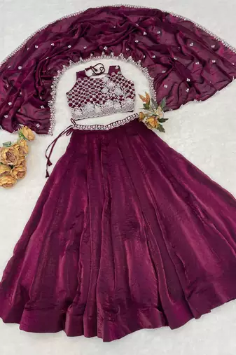 Wine Color Premium Beads Work Fendy Lehenga With Fully Unstitched Blouse