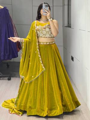 Antique-Gold Color Premium Beads Work Fendy Lehenga With Fully Unstitched Blouse 2