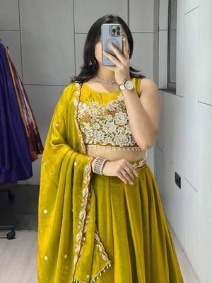 Antique-Gold Color Premium Beads Work Fendy Lehenga With Fully Unstitched Blouse 3