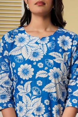 Blue floral printed kurti with straight pants – cotton co-ord set 5
