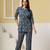 Navy blue floral printed kurti with striped straight pants – cotton co-ord set