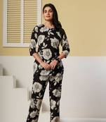 Black floral printed kurti with straight pants – cotton co-ord set