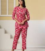 Red floral printed kurti with straight pants – cotton co-ord set