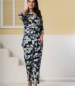 Navy blue floral printed kurti with straight pants – cotton co-ord set