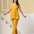 Yellow floral printed spaghetti kurti with straight pants – cotton co-ord set