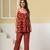 Rust red floral printed spaghetti kurti with straight pants – cotton co-ord set
