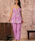 Pink floral printed spaghetti kurti with straight pants – cotton co-ord set