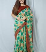 peach cotton saree with printed floral work