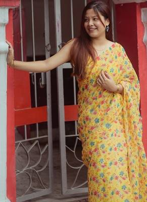 pink cotton saree with floral design 2
