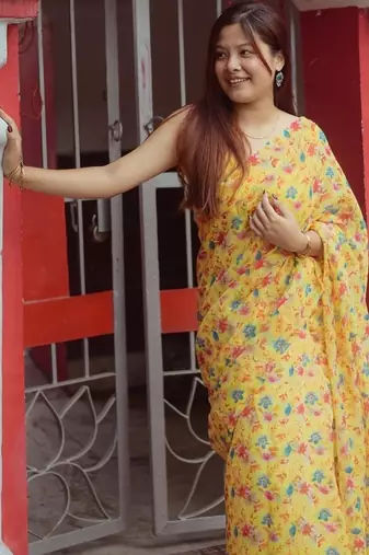 pink cotton saree with floral design