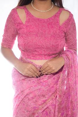 pink cotton saree with floral design 3