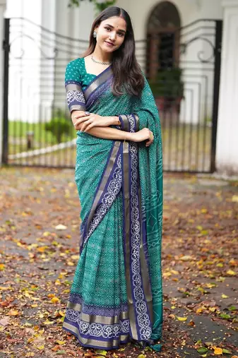 Mirchi fashion women   s floral print cotton blend saree with unstitched blouse piece    pink