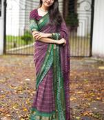 magenta cotton saree with geometric print