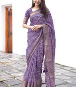 purple cotton saree with bandhani print