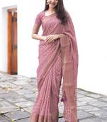 pink cotton saree with bandhani print