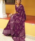 magenta cotton saree with floral print