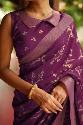 magenta cotton saree with floral print 4
