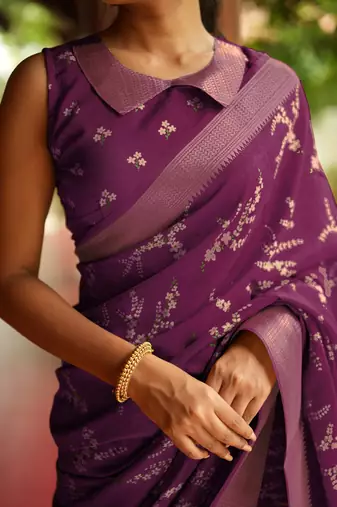 magenta cotton saree with floral print