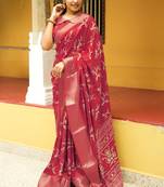 red cotton saree with floral print