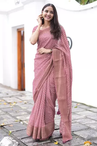 red cotton saree with floral print