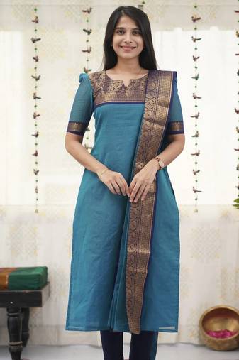 Blue readymade kanchi cotton v-neck top – sizes s to 3xl