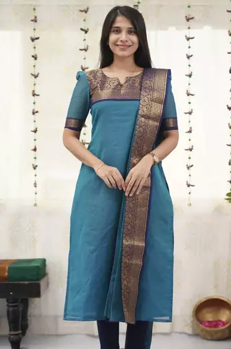 Blue readymade kanchi cotton v-neck top – sizes s to 3xl