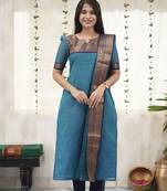 Blue readymade kanchi cotton v-neck top – sizes s to 3xl