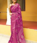 pink cotton saree with floral print