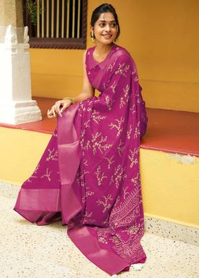 pink cotton saree with floral print 2