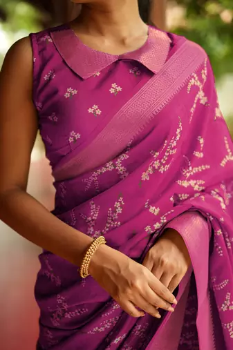 pink cotton saree with floral print