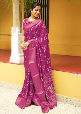 pink cotton saree with floral print 5