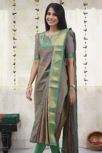 Grey readymade kanchi cotton v-neck top – sizes s to 3xl